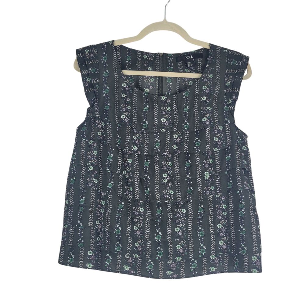 Forever XXI. Sleeveless Ruffle Top Size M Multicolor Floral Zip Back Round Neck